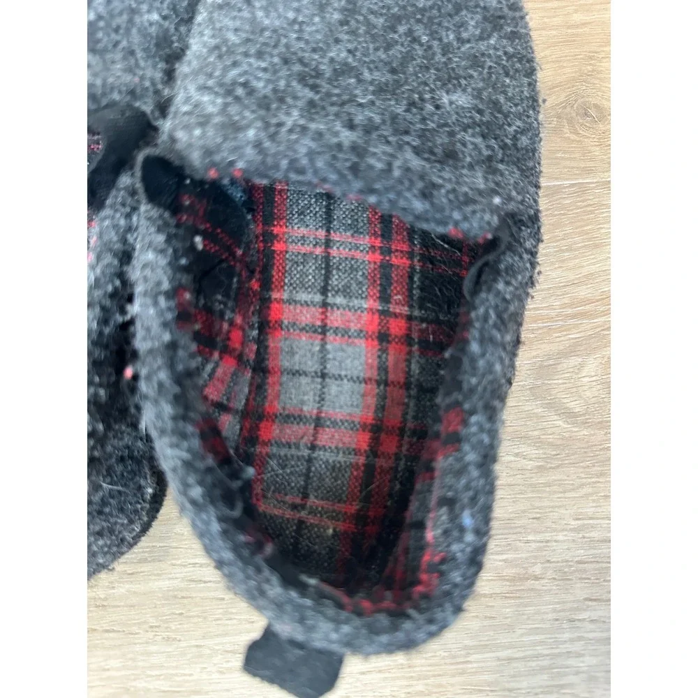 Slipper‎ Loafers Kids Size M 2/3 Charcoal Grey Plaid Lined Cabin Core